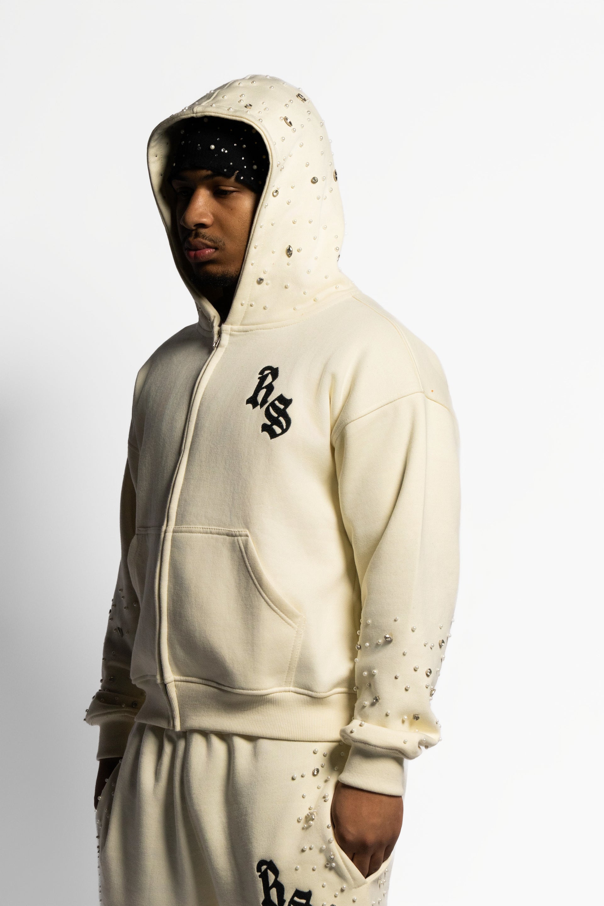 Cream Rhinestone Hoodie