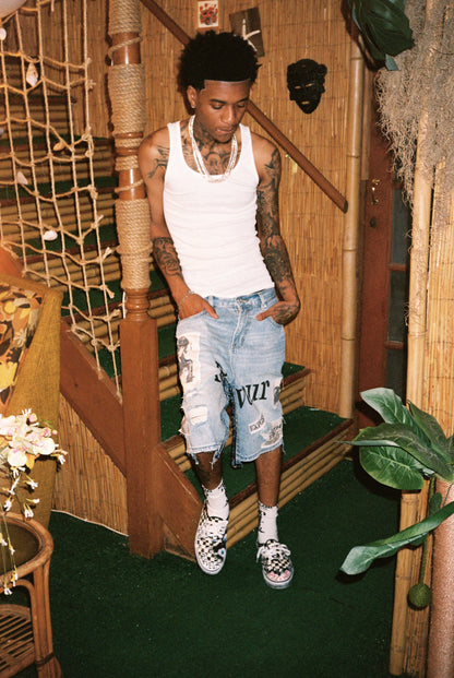 REVEUR EXPOSED DENIM SHORTS